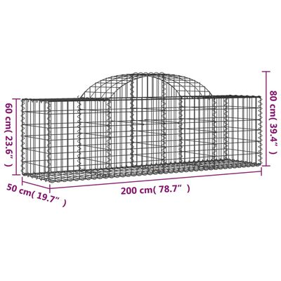 vidaXL Cesti Gabbioni ad Arco 10 pz 200x50x60/80 cm Ferro Zincato