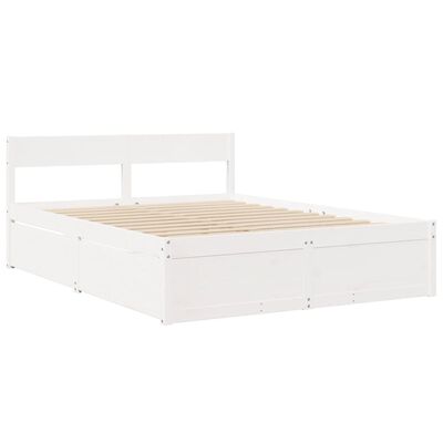 vidaXL Letto Cassetti e Materasso Bianco 140x200cm Legno Massello Pino