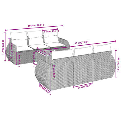 vidaXL Set Divani da Giardino con Cuscini 7pz Nero Polyrattan