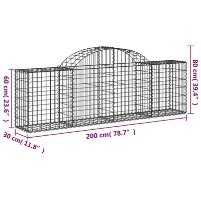 vidaXL Cesti Gabbioni ad Arco 13 pz 200x30x60/80 cm Ferro Zincato