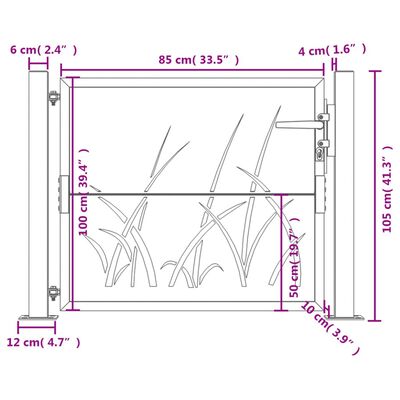 vidaXL Cancello Giardino Antracite 105x105 cm in Acciaio Design Erba