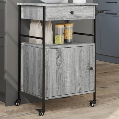 vidaXL Carrello da Cucina Grigio Sonoma 56x43x89,5cm Legno Multistrato