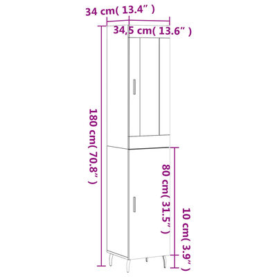 vidaXL Credenza Grigio Cemento 34,5x34x180 cm in Legno Multistrato