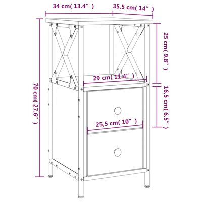 vidaXL Comodino Nero 34x35,5x70 cm in Legno Multistrato