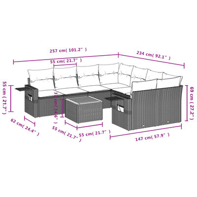 vidaXL Set Divano da Giardino 9 pz con Cuscini Grigio in Polyrattan