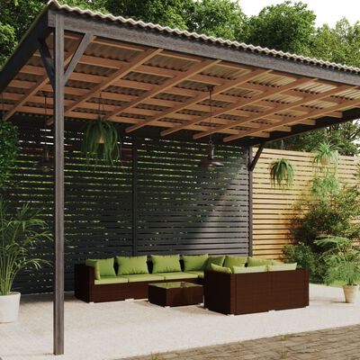 vidaXL Set Divani da Giardino 9 pz con Cuscini in Polyrattan Marrone