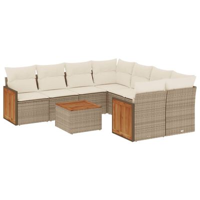 vidaXL Set Divano da Giardino 9 pz con Cuscini Beige in Polyrattan