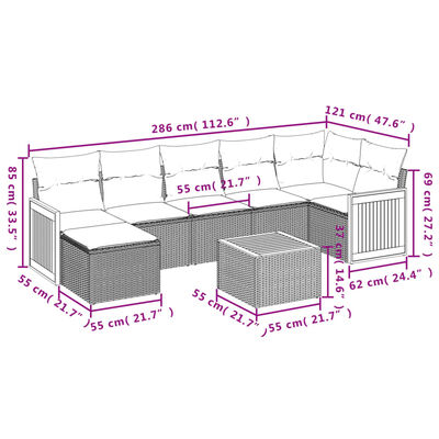 vidaXL Set Divano da Giardino 8 pz con Cuscini Grigio in Polyrattan