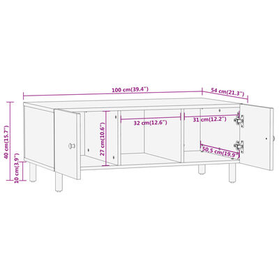 vidaXL Tavolino 100x54x40 cm in Legno Massello di Acacia