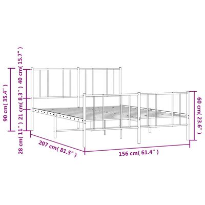 vidaXL Giroletto con Testiera e Pediera Metallo Nero 150x200 cm