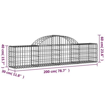 vidaXL Cesti Gabbioni ad Arco 25 pz 200x30x40/60 cm Ferro Zincato