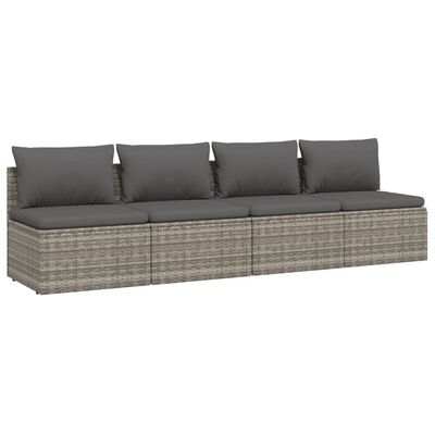 vidaXL Set Divani da Giardino 4 pz con Cuscini in Polyrattan Grigio