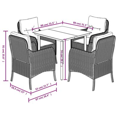 vidaXL Set da Pranzo da Giardino 5 pz con Cuscini Beige in Polyrattan