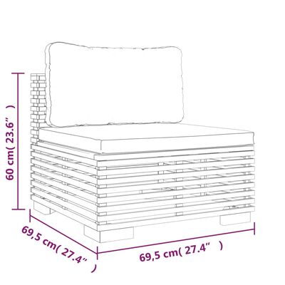 vidaXL Divano Centrale Giardino Cuscini Grigio Scuro Massello di Teak