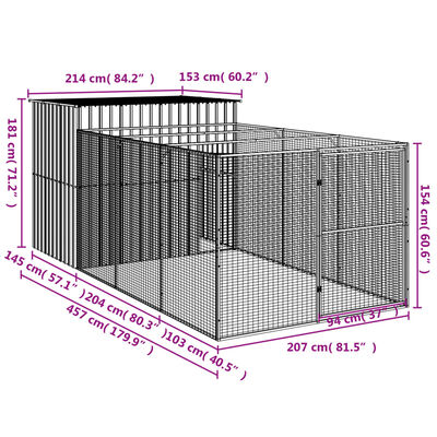 vidaXL Casetta Cani Corsa Grigio Chiaro 214x457x181 cm Acciaio Zincato