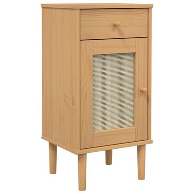 vidaXL Comodino SENJA Aspetto Rattan Marrone 40x35x80 cm in Legno Pino