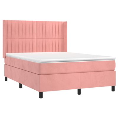 vidaXL Letto a Molle con Materasso e LED Rosa 140x200 cm in Velluto