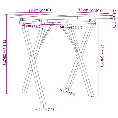 vidaXL Tavolo da Pranzo Telaio a X 70x70x75,5 cm Massello Pino e Ghisa