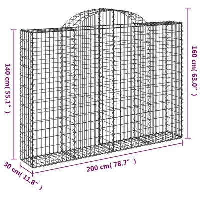 vidaXL Cesti Gabbioni ad Arco 15 pz 200x30x140/160 cm Ferro Zincato