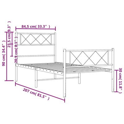 vidaXL Giroletto con Testiera e Pediera Metallo Bianco 80x200 cm