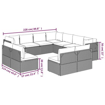 vidaXL Set Divani da Giardino 11 pz con Cuscini in Polyrattan Grigio