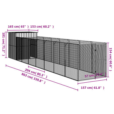 vidaXL Casetta Cani Corsa Grigio Chiaro 165x863x181 cm Acciaio Zincato