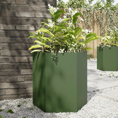 vidaXL Fioriera da Giardino Verde Oliva Esagono 46x40x45 cm Acciaio