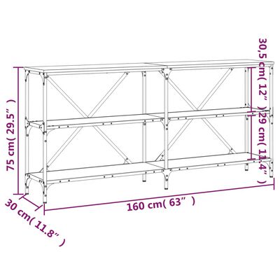 vidaXL Tavolo Consolle Rovere Fumo 160x30x75cm Legno Multistrato Ferro