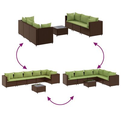 vidaXL Set Divani da Giardino 7 pz con Cuscini in Polyrattan Marrone