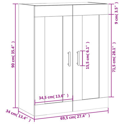 vidaXL Mobile a Parete Bianco 69,5x34,90 cm in Legno Multistrato