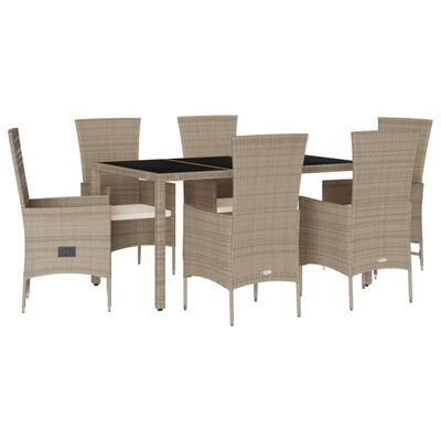 vidaXL Set da Pranzo da Giardino 7 pz con Cuscini Beige in Polyrattan