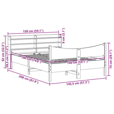 vidaXL Giroletto con Testiera 140x190 cm in Legno Massello di Pino