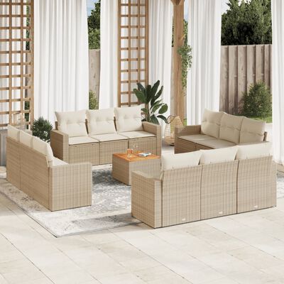 vidaXL Set Divano da Giardino 13 pz con Cuscini Beige in Polyrattan