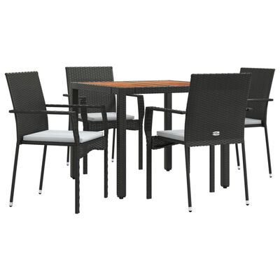 vidaXL Set da Pranzo da Giardino 5 pz Nero con Cuscini in Polyrattan