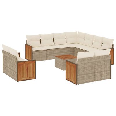 vidaXL Set Divani da Giardino 12 pz con Cuscini Beige in Polyrattan