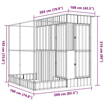 vidaXL Voliera con Estensione Argento 209x203x216 cm in Acciaio