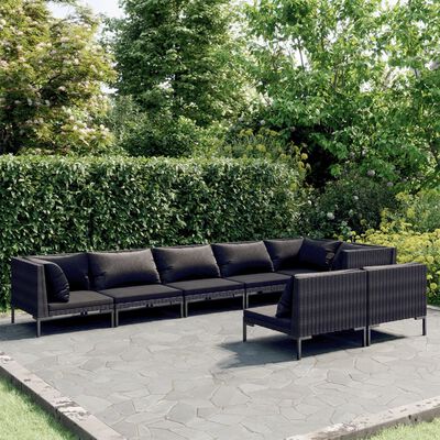 vidaXL Divani da Giardino 8 pz con Cuscini in Polyrattan Grigio Scuro