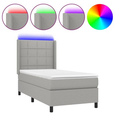 vidaXL Letto a Molle Materasso e LED Grigio Chiaro 100x200 cm Tessuto