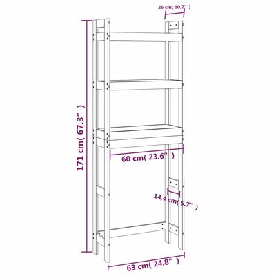 vidaXL Rastrelliera da Bagno Nera 63x26x171 cm Legno Massello Pino