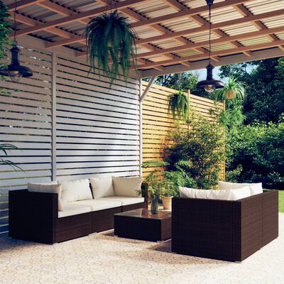 vidaXL Set Divani da Giardino 6 pz con Cuscini in Polyrattan Marrone