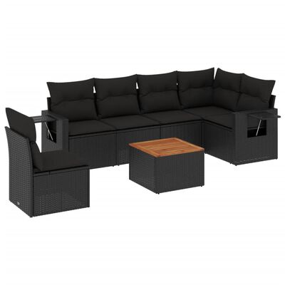 vidaXL Set Divani da Giardino con Cuscini 7pz Nero Polyrattan