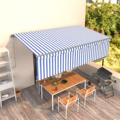 vidaXL Tenda Sole Retrattile Automatica Parasole 5x3 m Blu Bianco