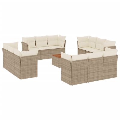 vidaXL Set Divano da Giardino 13 pz con Cuscini Beige in Polyrattan