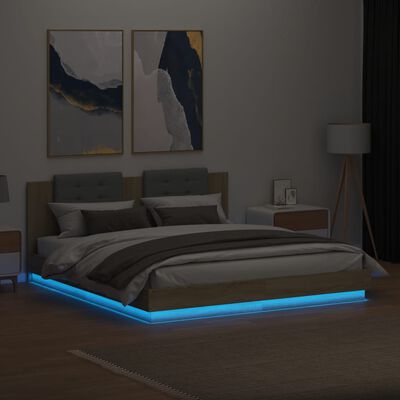 vidaXL Giroletto con Testiera e LED Rovere Sonoma 180x200 cm