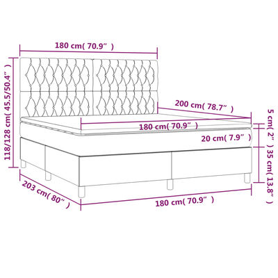 vidaXL Giroletto a Molle con Materasso Grigio Scuro 180x200 cm Velluto