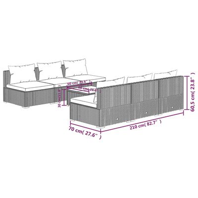 vidaXL Set Divani da Giardino 7 pz con Cuscini in Polyrattan Marrone