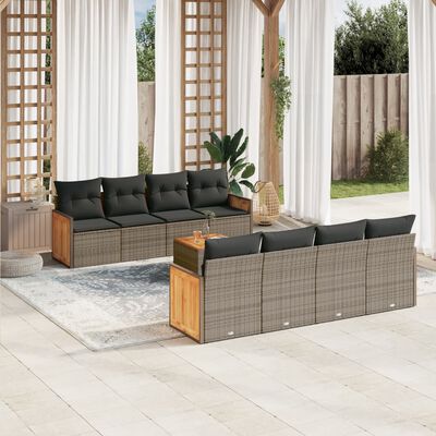 vidaXL Set Divano da Giardino 9 pz con Cuscini Grigio in Polyrattan