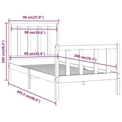 vidaXL Giroletto in Legno Massello 90x200 cm