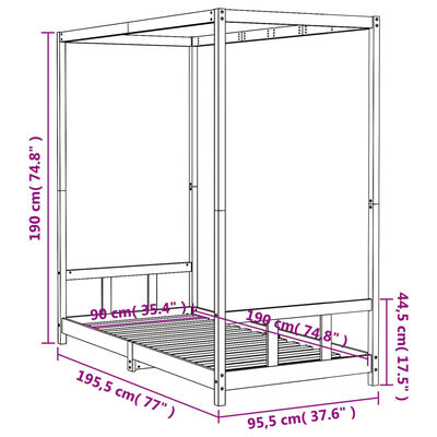 vidaXL Giroletto per Bambini Nero 90x190 cm in Legno Massello di Pino