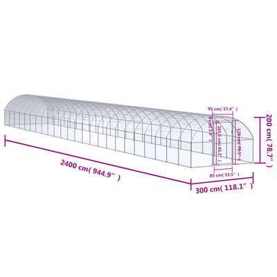 vidaXL Pollaio per Esterni 3x24x2 m in Acciaio Zincato